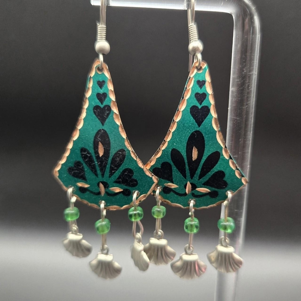Handcrafted Green and Copper Dangle Earrings